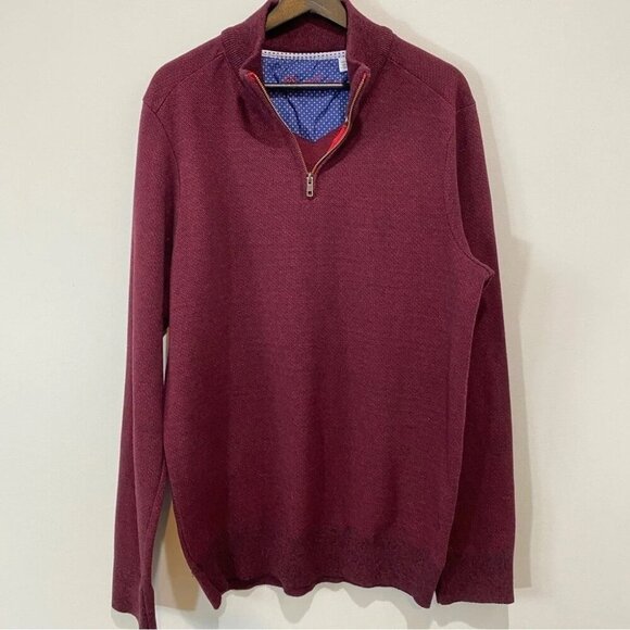 Robert Graham Men's XL Pullover 1/4 Zip Knit Burgundy Sweater - Picture 1 of 16